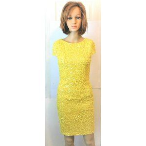 Alice and Olivia Dress Yellow Sequins Sheer Back S